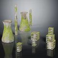 Architectural Models Featuring Tall Moss Covered Structures And Small Multi Story Buildings