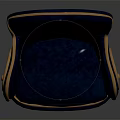Modern Navy Blue Single Seater Sofa With Silver Metal Trim And Elegant Upholstered Design