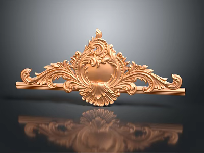 Ornate Golden Architectural Decorative Piece With Intricate Scroll And Floral Patterns 3d model