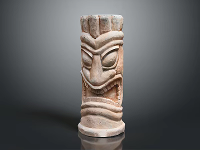Ancient Stone Totem Sculpture Carving With Detailed Facial Features And Patterns 3d model