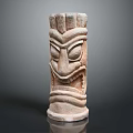 Ancient Stone Totem Sculpture Carving With Detailed Facial Features And Patterns