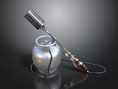 Flame Projector Weapon With Silver Gas Tank Long Pole Nozzle And Hose 3d model
