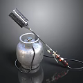 Flame Projector Weapon With Silver Gas Tank Long Pole Nozzle And Hose