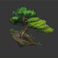 Colorful Cartoon Scene Featuring Curved Trunk Tree Green Leaves Small Stones And Tiny Plants