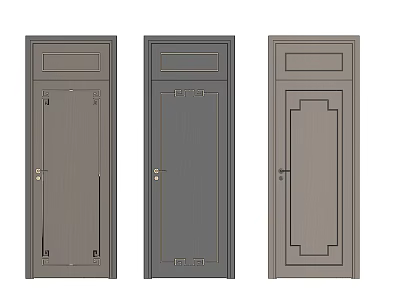 Three Modern Interior Swing Doors Featuring Various Panel Patterns And Gray Finishes 3d model