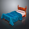 Classic Wooden Bed With Blue Blanket And White Pillow In Bedroom Decor