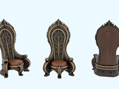 Exquisite Carved Royal Throne Style Wooden Single Chair With Comfortable Leather Seat Multi Angle 3d model