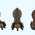 Exquisite Carved Royal Throne Style Wooden Single Chair With Comfortable Leather Seat Multi Angle