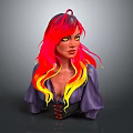 Female Character 3D Bust Featuring Red Yellow Gradient Hair Yellow Eyes Purple Outfit Black Laces
