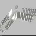 White Abstract Spiral Structure With Vertical Slats And Floating Spheres