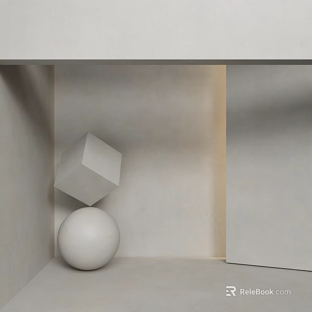 Minimalist Interior Wall Paneling Design Featuring Neutral Tones And Geometric Decor Pieces 3d model 