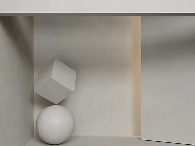 Minimalist Interior Wall Paneling Design Featuring Neutral Tones And Geometric Decor Pieces 3d model