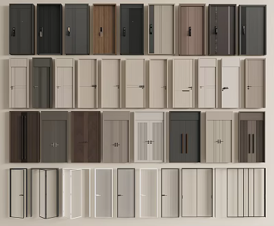 Various Hinged Doors in Different Colors Materials and Modern Design Styles 3d model