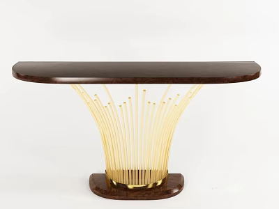 Modern Console Table With Dark Wooden Top And Golden Metal Support For Interior Decor 3d model