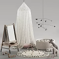 Decorative Ornament Set with Polka Dot Canopy Wooden Easel Heart Mobile Stuffed Basket Kangaroo Toy