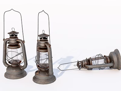 Vintage Candle Lanterns With Metal Frames And Glass Shades For Home Decor 3d model