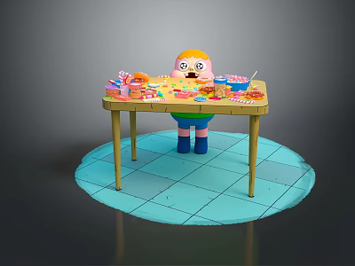 Interactive Commercial Equipment Children Play Table With Colorful Items And Blue Tiled Floor 3d model