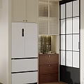 Modern Cream White Wine Cabinet With Patterned Glass Panels And Solid Wood Storage Drawers