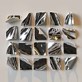 Modern Metallic Wall Decor with Irregular Geometric Folded Silver Panels in Grid Arrangement 3d model
