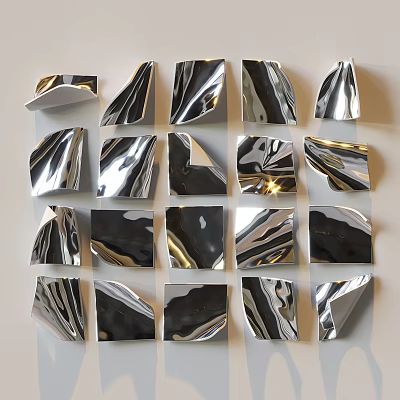 Modern Metallic Wall Decor with Irregular Geometric Folded Silver Panels in Grid Arrangement 3d model