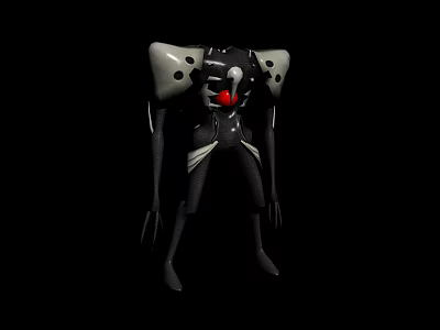 Black And White Game Movie Character With Red Heart And Mechanical Limbs Design 3d model