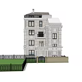 Detached Villa Exterior Design with Three Story Structure Balcony and Front Lawn Fence