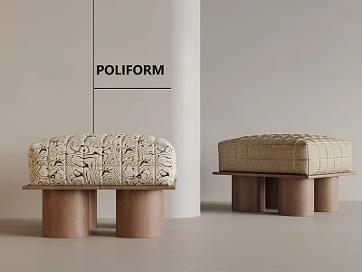 POLIFORM Modern Stools With Textured Fabric And Wooden Cylindrical Legs 3d model