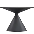 Round Black Dining Table With Line Patterns And Conical Metal Base 3d model