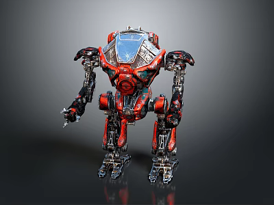 Red Humanoid Robot Featuring Transparent Cockpit And Detailed Metallic Mechanical Armor Structure 3d model