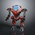 Red Humanoid Robot Featuring Transparent Cockpit And Detailed Metallic Mechanical Armor Structure 3d model