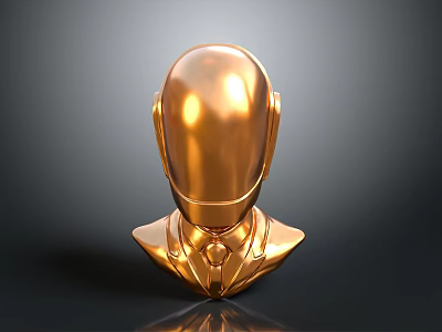 Golden Metallic Bust Sculpture With Sleek Reflective Surface And Dark Background 3d model