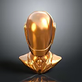 Golden Metallic Bust Sculpture With Sleek Reflective Surface And Dark Background