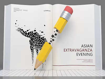 Open Book With Giraffe Illustration And Yellow Pencil For Asian Extravaganza Evening 3d model