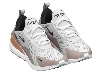 Nike Zoom White Gray Mesh Upper Lace Up Sneakers With Light Brown Sole 3d model
