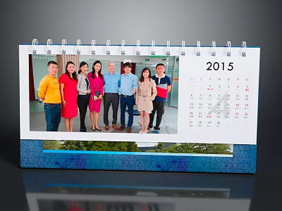 2015 Desk Calendar With Group Photo Of People And Green Landscape Design 3d model