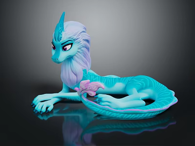 Vibrant Blue And Purple Mythical Creature With Horn Mane And Tail Sculpture 3d model