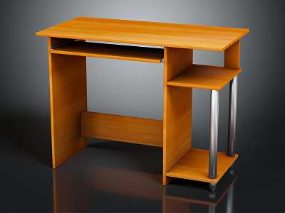 Light Brown Wooden Desk With Open Shelf And Silver Metal Legs Modern Design 3d model