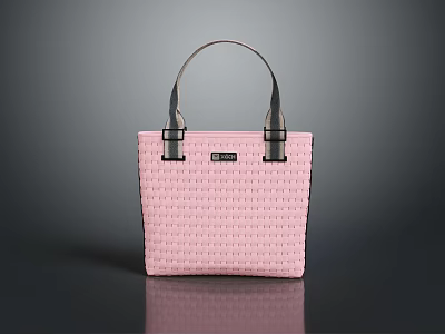 Fashionable Pink Handbag With Woven Texture And Black Handles For Everyday Use 3d model