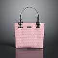 Fashionable Pink Handbag With Woven Texture And Black Handles For Everyday Use