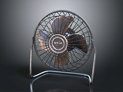 Sturdy Metal Air Conditioning Fan With Protective Grill And Stable Stand Base 3d model