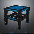 Futuristic Black Frame Table With Blue Glowing Square Tabletop And Accents