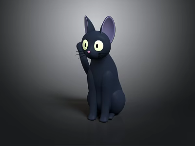 Cartoon style black cat cat cartoon cat purple background curious cat smooth texture cartoon animal black cat yellow eyes land animal 3d model