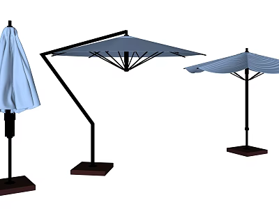 Various Designs Blue Outdoor Patio Umbrellas with Sturdy Dark Base and Modern Structure 3d model