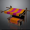 Modern Small Stall Design With Orange Pink Striped Awning And Wooden Frame