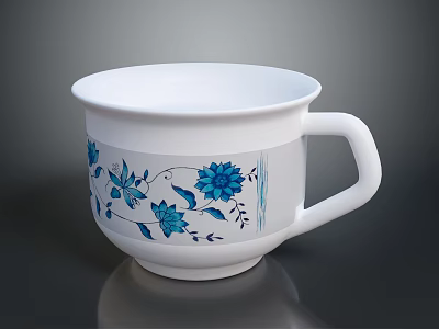 White Ceramic Mug With Blue Floral Patterns For Daily Living Essentials 3d model