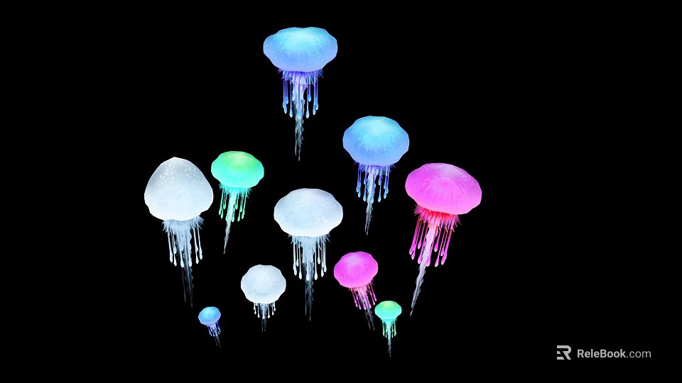Colorful Jellyfish Shaped Decorative Lights Glowing with Various Sizes and Colors 3d model 
