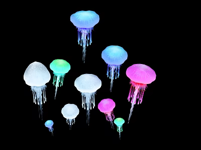 Colorful Jellyfish Shaped Decorative Lights Glowing with Various Sizes and Colors 3d model