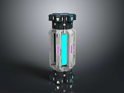 Futuristic Transparent Casing Device With Blue Vertical Strip And Purple Lines 3d model