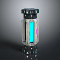 Futuristic Transparent Casing Device With Blue Vertical Strip And Purple Lines