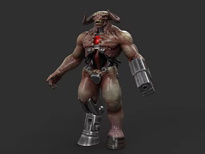 Game Movie Character Horned Muscular Demon Figure With Mechanical Arms Legs Exposed Red Heart 3d model